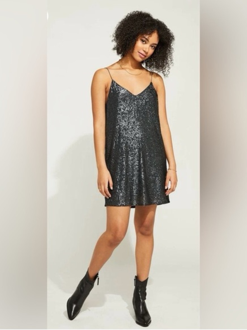 Gentle Fawn Caterina Black Sequin V-Neck Slip Dress M Lined Adjustable NEW Club